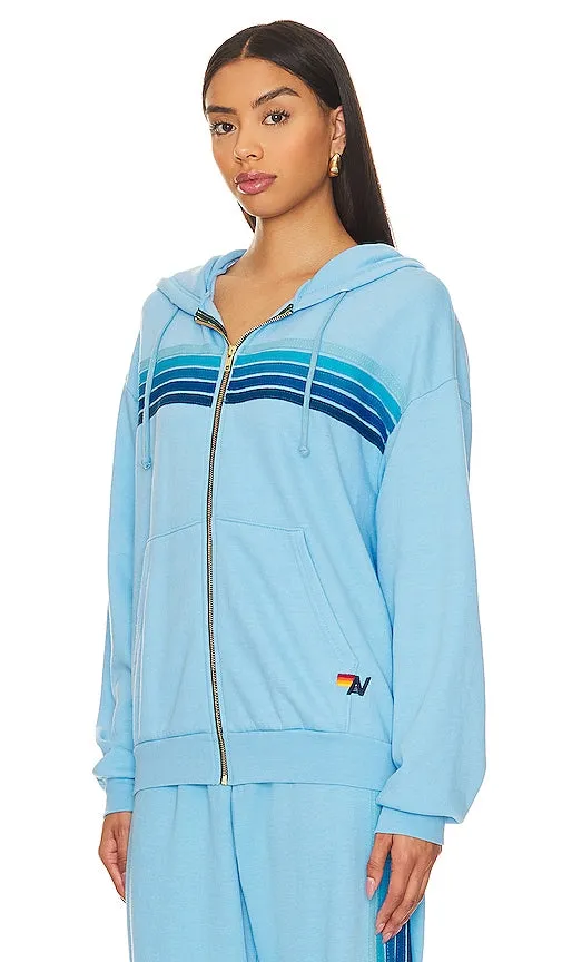 Aviator Nation 5 Stripe Zip Relaxed Hoodie in Blue