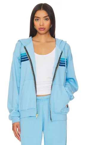 Aviator Nation 5 Stripe Zip Relaxed Hoodie in Blue