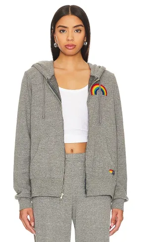 Aviator Nation Rainbow Embroidery Zip Hoodie in Grey