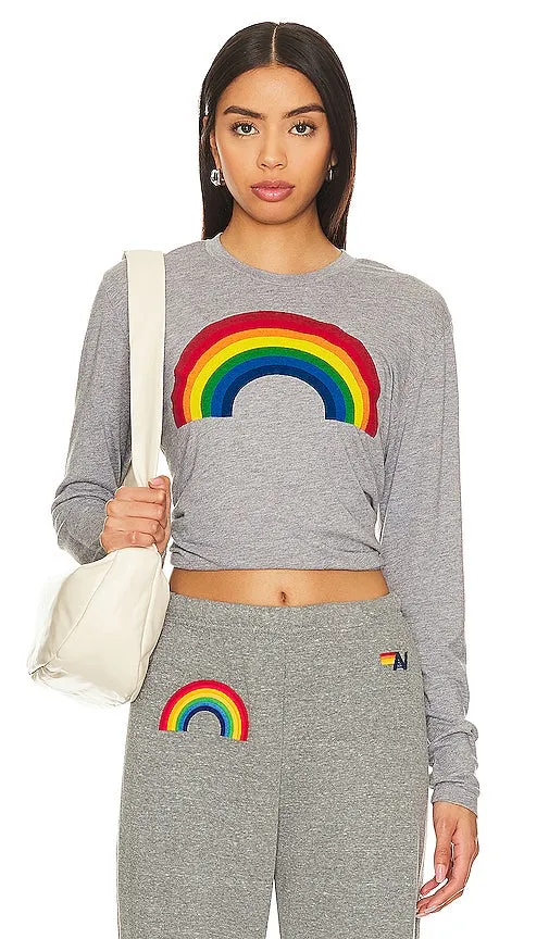 Aviator Nation Rainbow Long Sleeve Boyfriend Tee in Grey