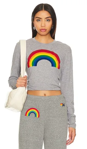 Aviator Nation Rainbow Long Sleeve Boyfriend Tee in Grey