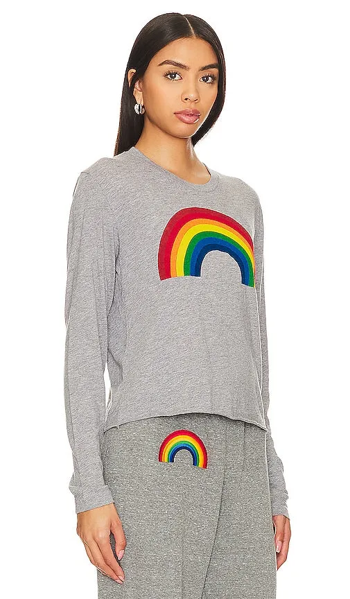 Aviator Nation Rainbow Long Sleeve Boyfriend Tee in Grey