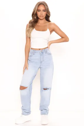 Beat You To It Straight Leg Jeans - Light Blue Wash