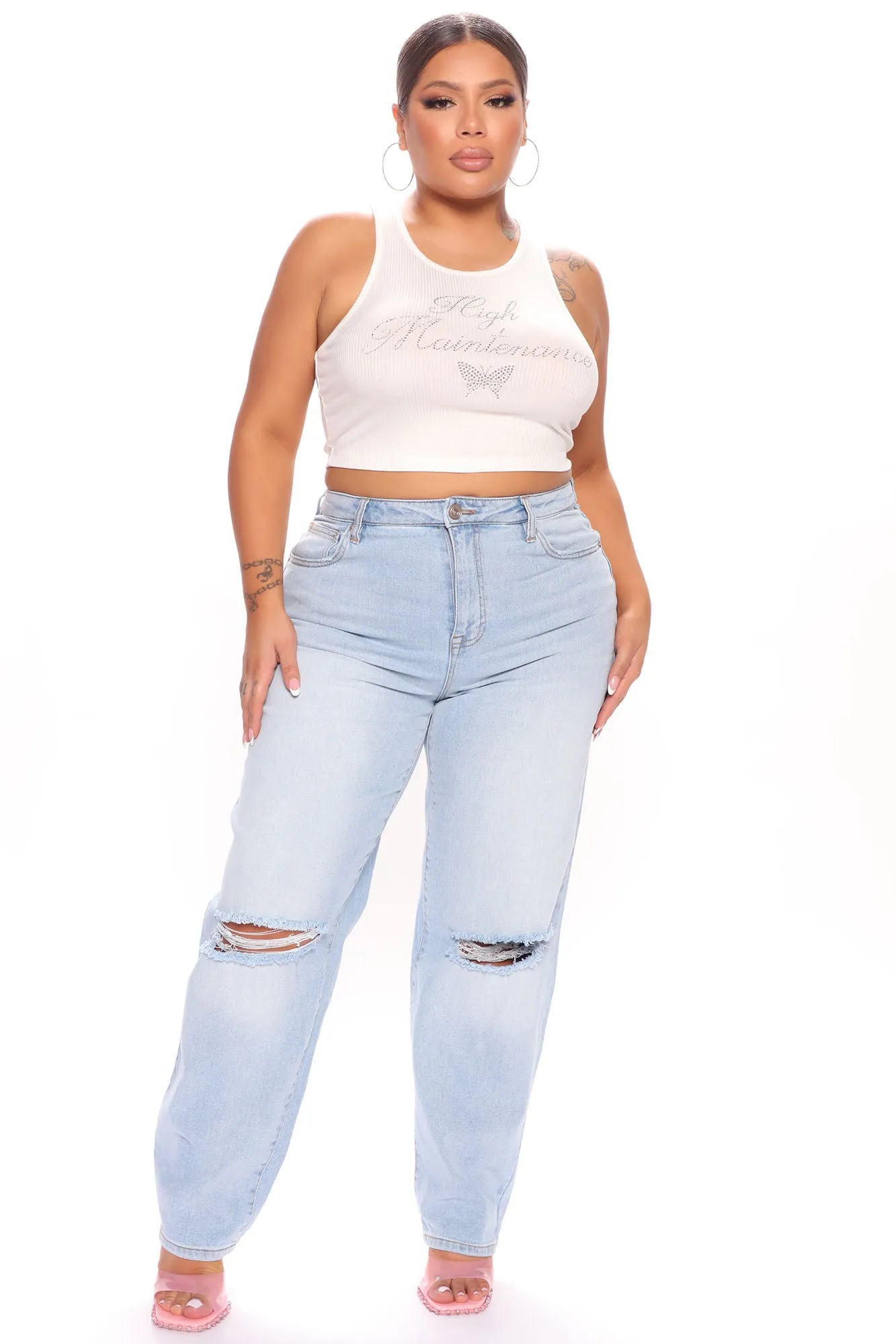 Beat You To It Straight Leg Jeans - Light Blue Wash