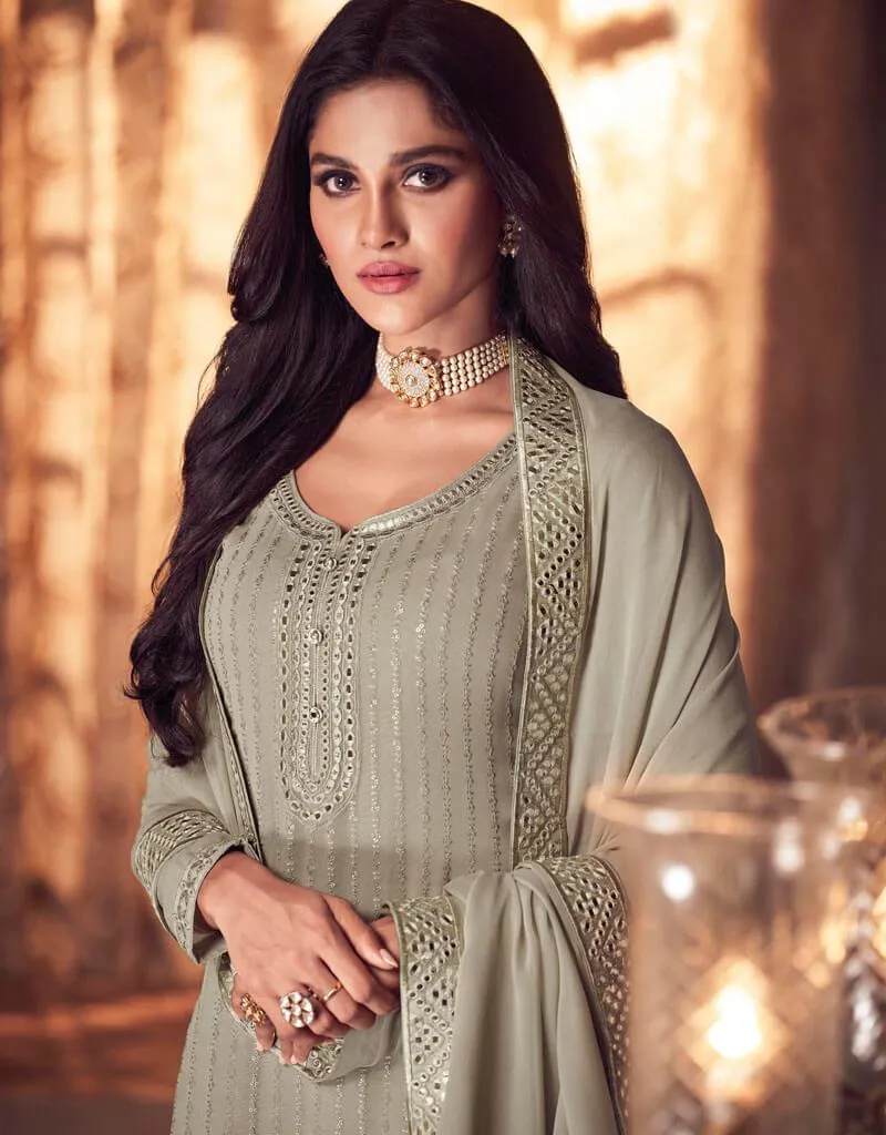 Beige Real Georgette Palazzo Salwar Suits