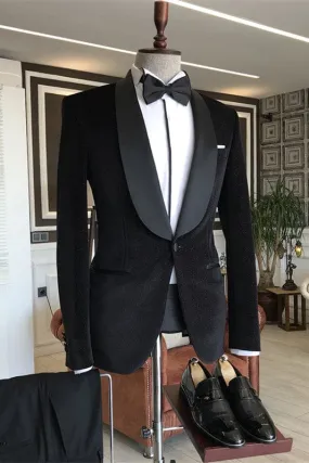 Black Shawl Lapel Two Pieces Velvet Wedding Groom Suits One Button Wedding Suits