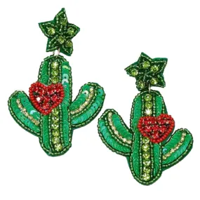 Cactus Sequin & Glass Beaded Drop Earrings