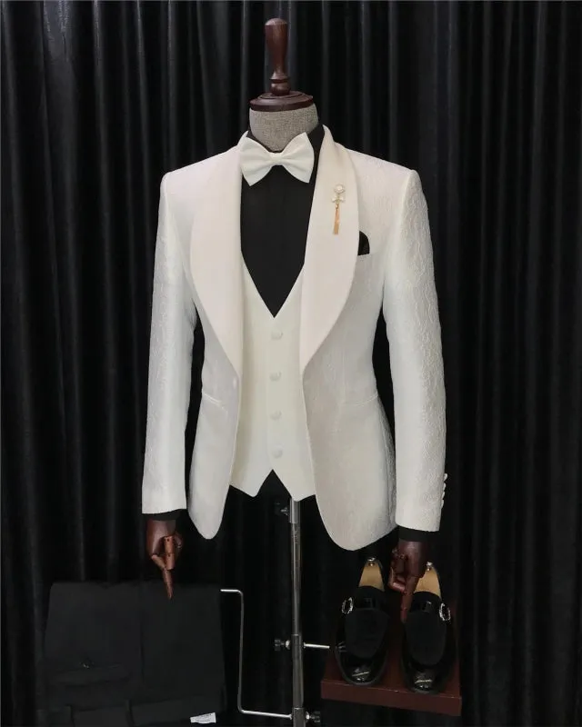 Custom Made 3 Pieces Shawl Lapel Slim Fit Wedding Suits For Men Wedding Groom