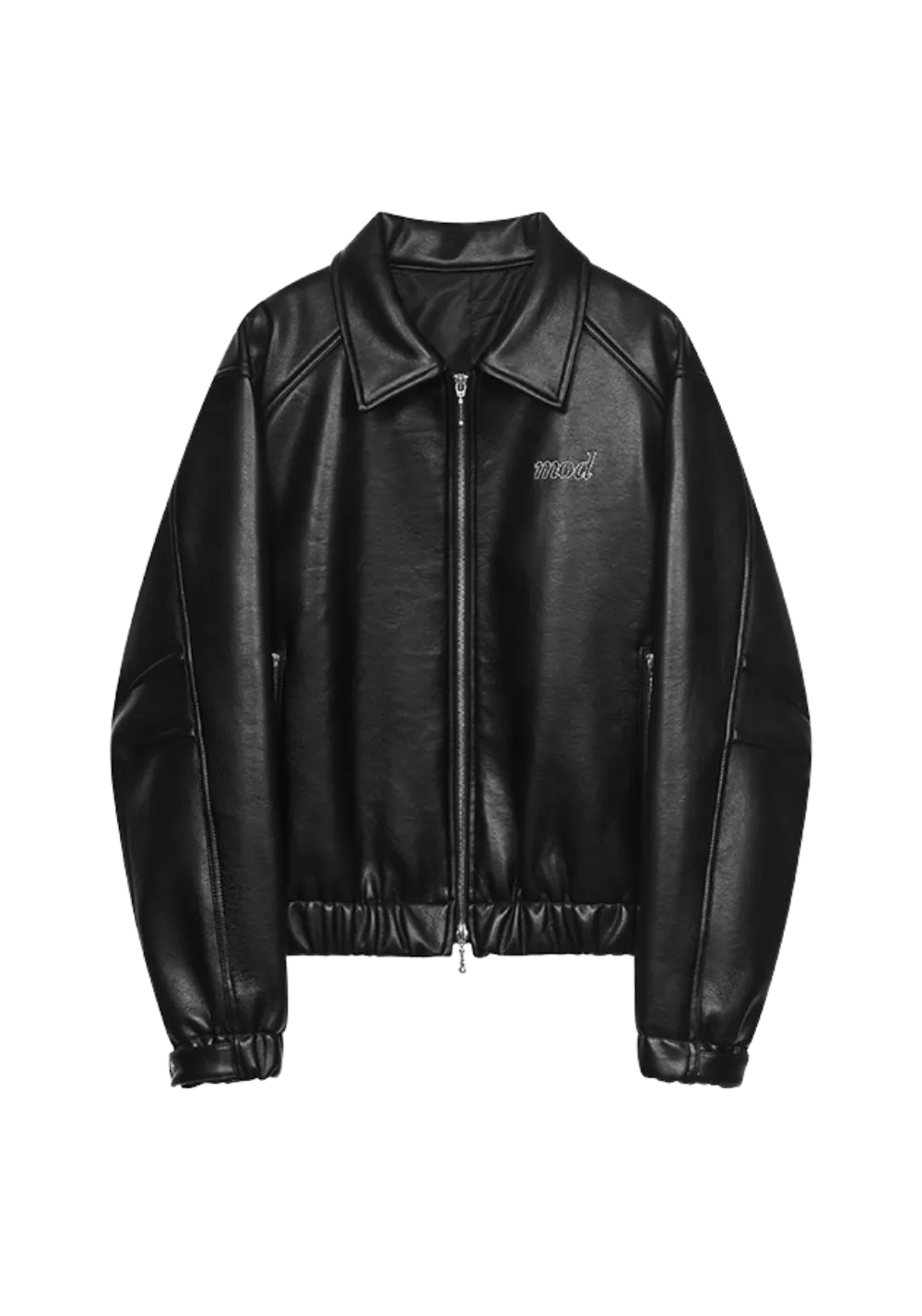 Embroidered Short Leather Jacket