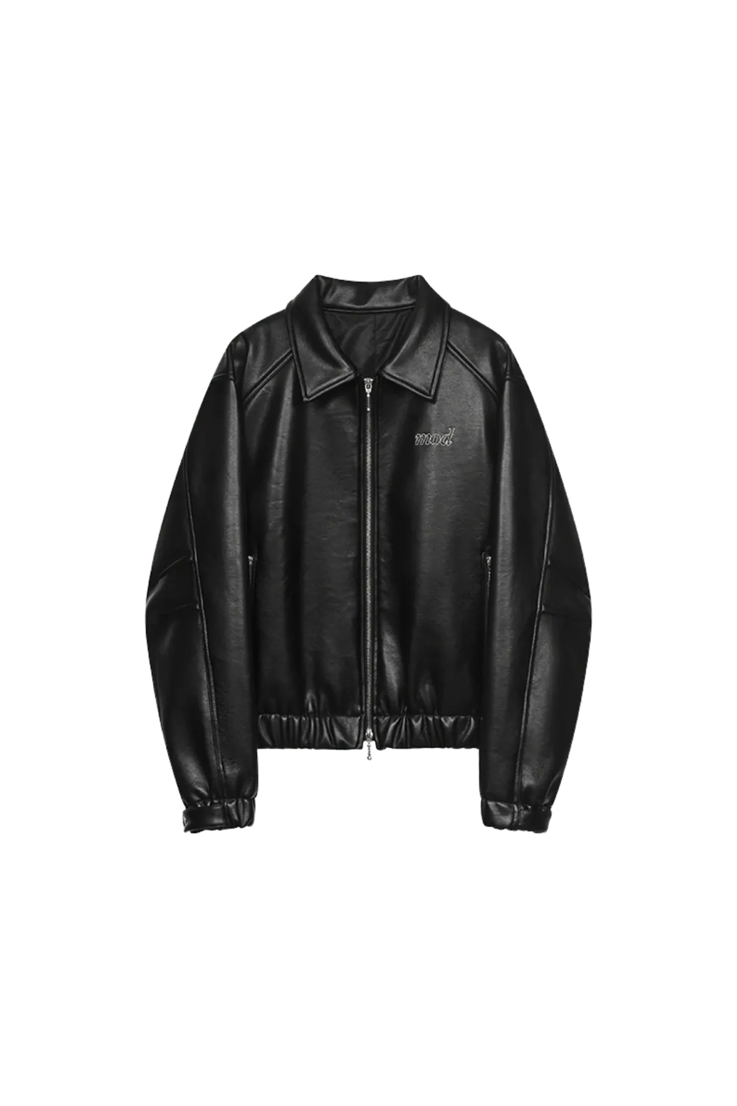 Embroidered Short Leather Jacket