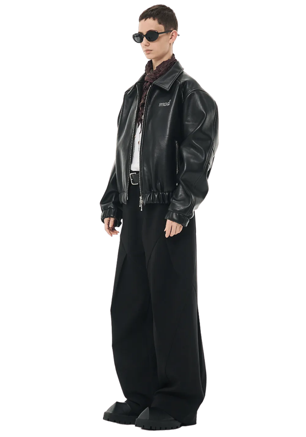 Embroidered Short Leather Jacket