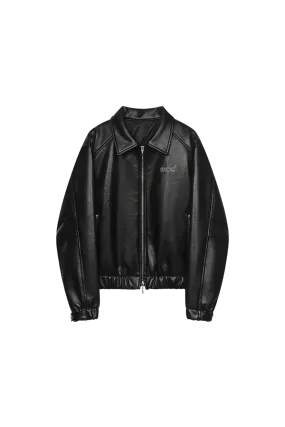 Embroidered Short Leather Jacket