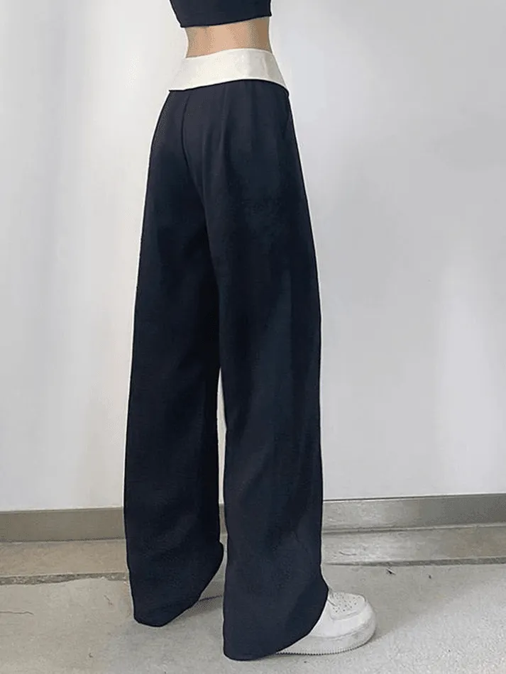 Fold Over Waist Trendy Y2K Straight Leg Pants