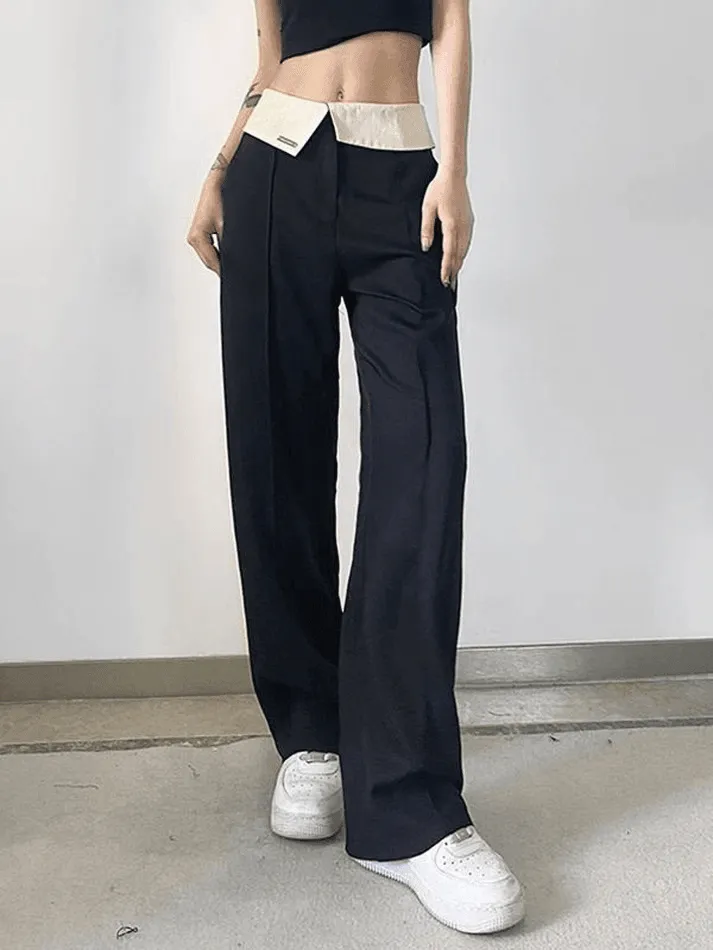 Fold Over Waist Trendy Y2K Straight Leg Pants