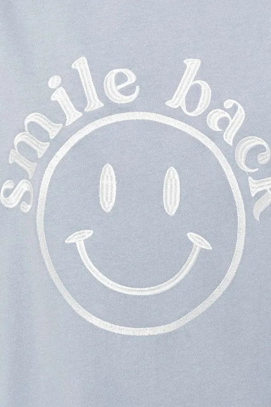 Fun Cute Letter Embroidery "Smile Back" Oversized Sweatshirt