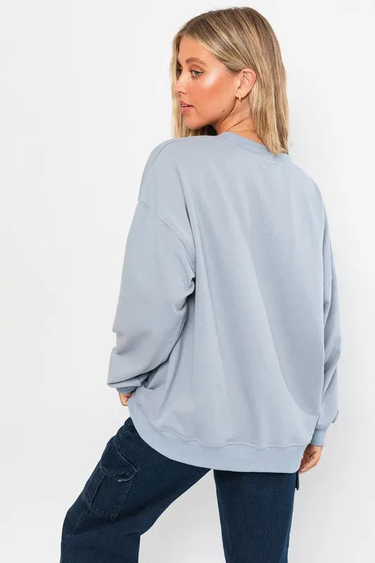 Fun Cute Letter Embroidery "Smile Back" Oversized Sweatshirt