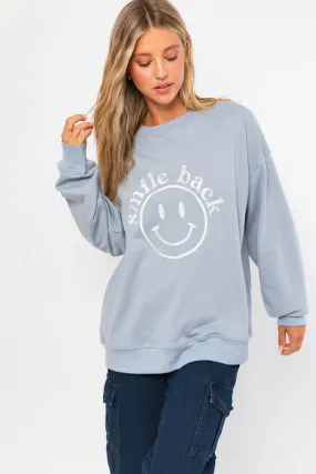 Fun Cute Letter Embroidery "Smile Back" Oversized Sweatshirt