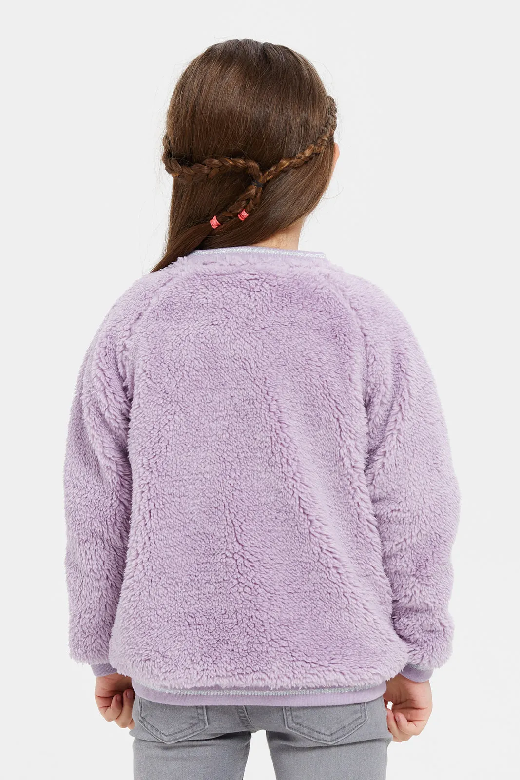 Girls Lilac Textured Front Zipper Sweatshirt