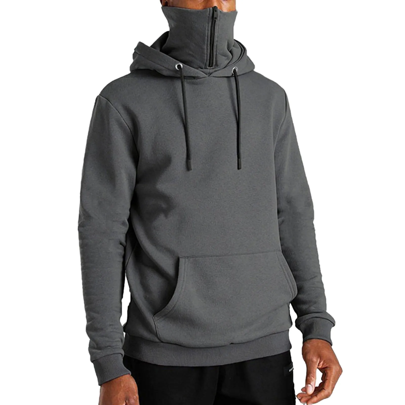HOODED MASK FLEECE ZIPPER POCKET HOODIE