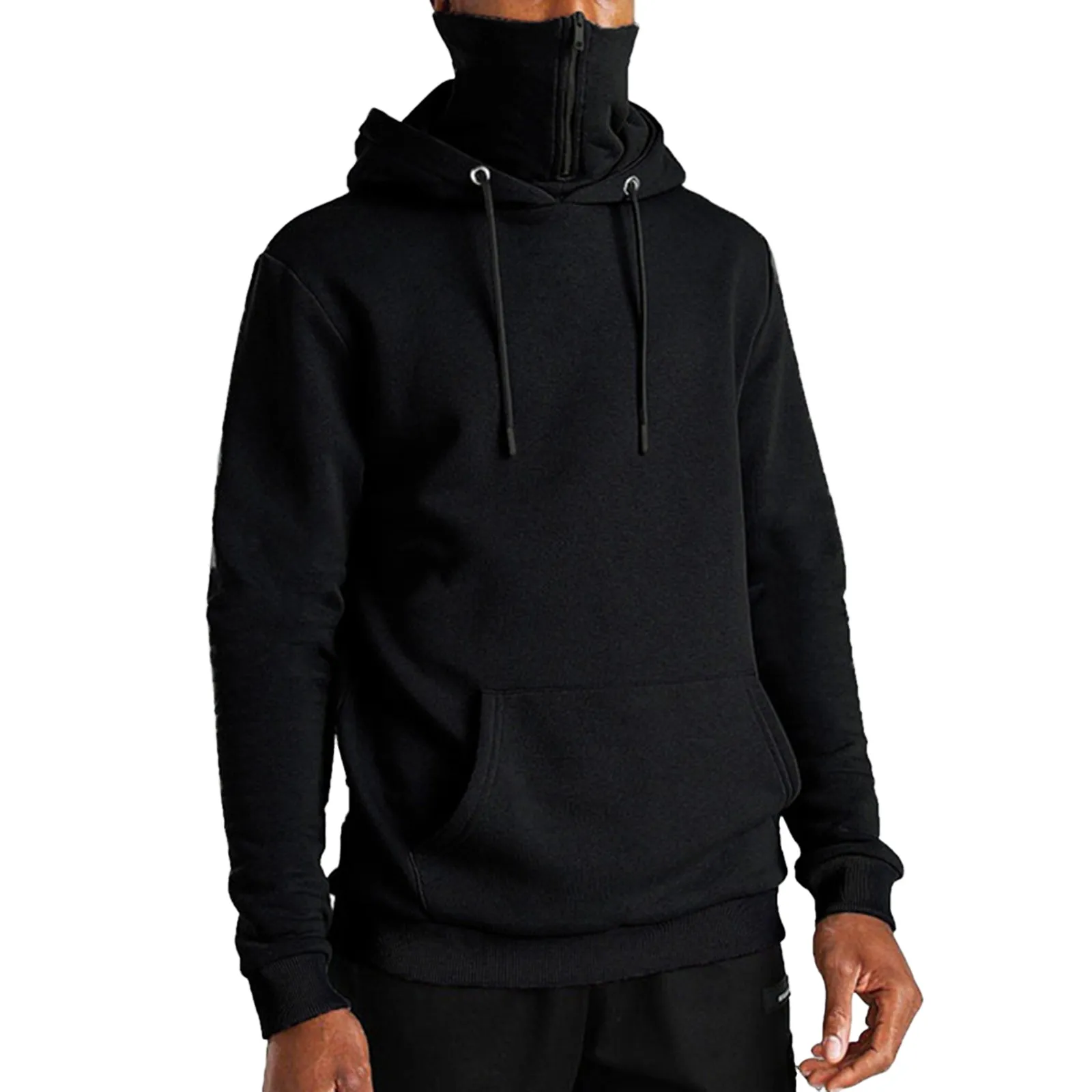 HOODED MASK FLEECE ZIPPER POCKET HOODIE