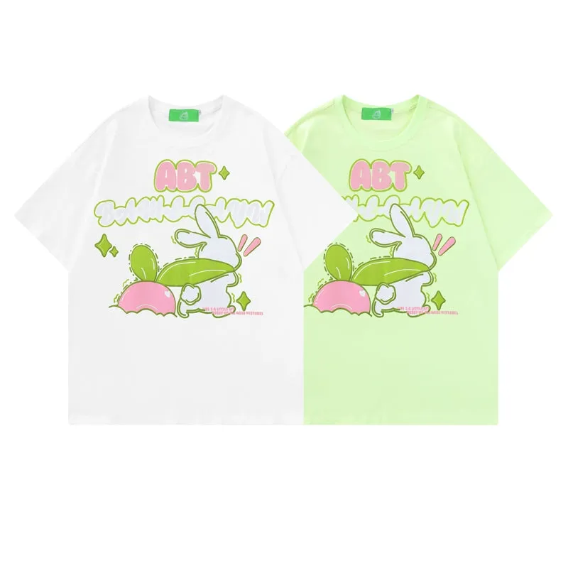 Japanese Retro Cartoon Rabbit Print T-shirt