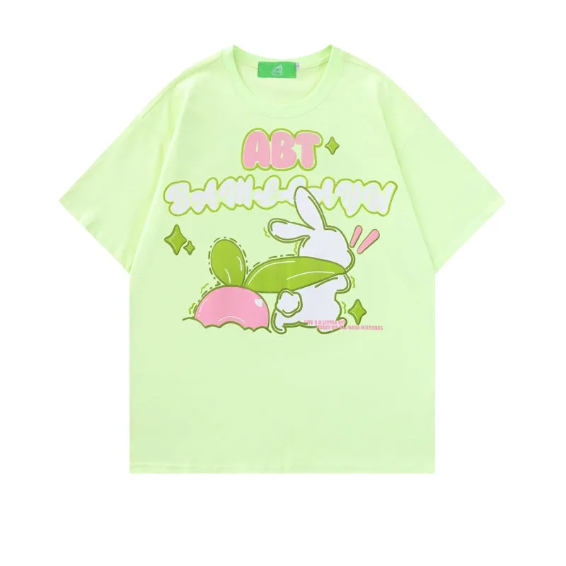 Japanese Retro Cartoon Rabbit Print T-shirt