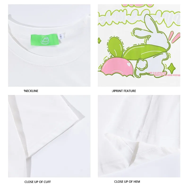 Japanese Retro Cartoon Rabbit Print T-shirt