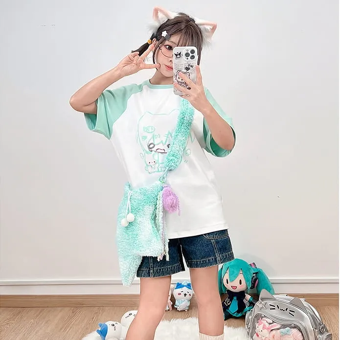 Kawaii Cartoon Sweet Girl Graffiti Print Loose T-shirt