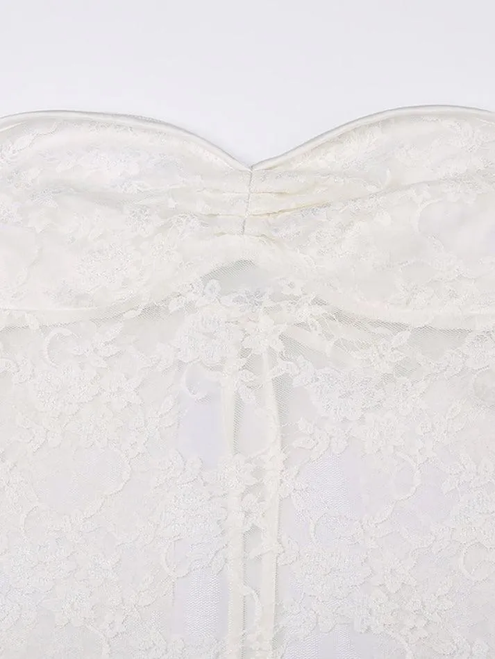 Lace See through Backless Tie Up Bandeau Top