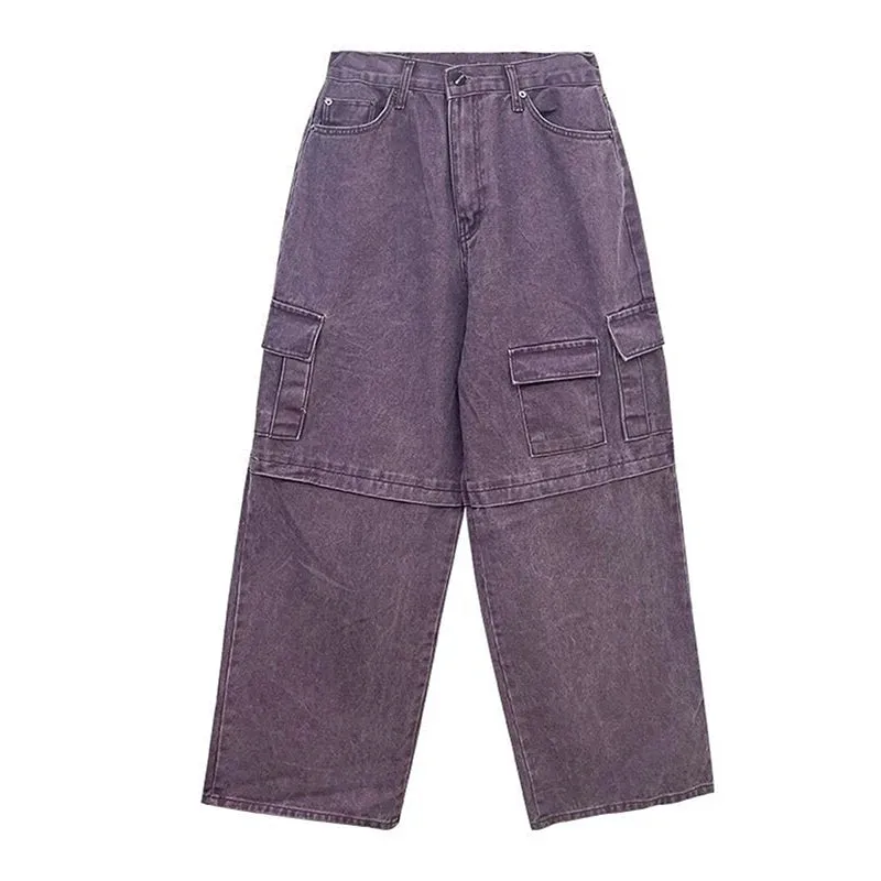 Lila Cargo-Hose mit Taschen Baggy Jeans im Skater-Stil