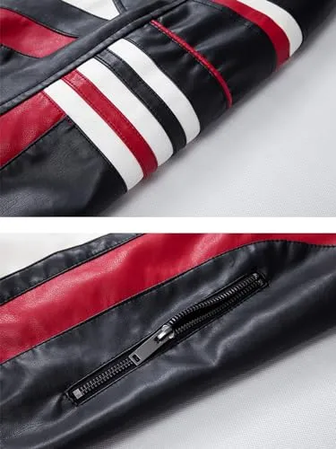 Mens Leather Jackets Stand Collar PU Faux Motorcycle Zipper Coat Biker Windbreaker