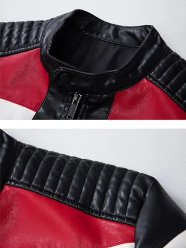 Mens Leather Jackets Stand Collar PU Faux Motorcycle Zipper Coat Biker Windbreaker