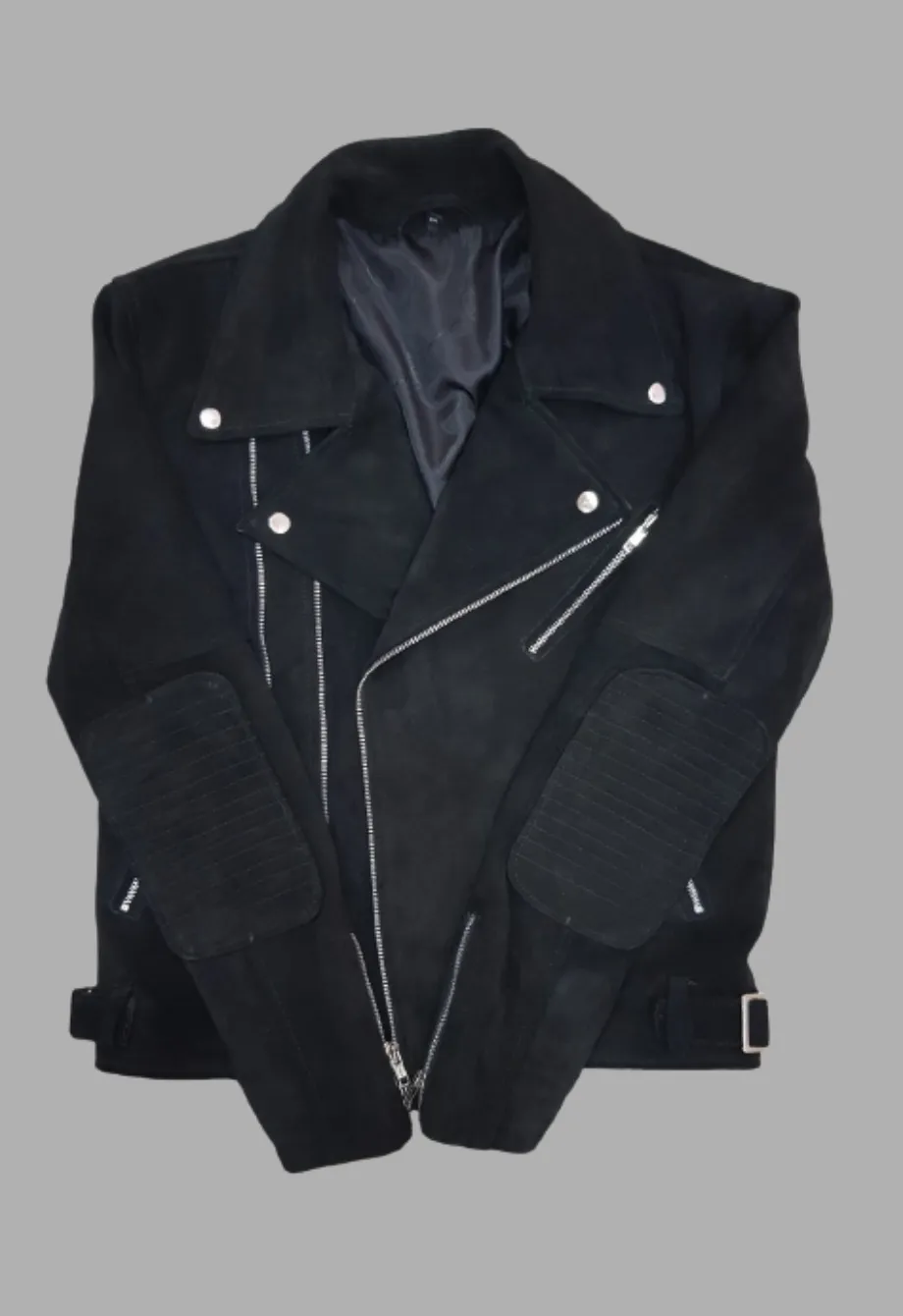 Mens Suede Designer Padded Black Biker Leather Jacket