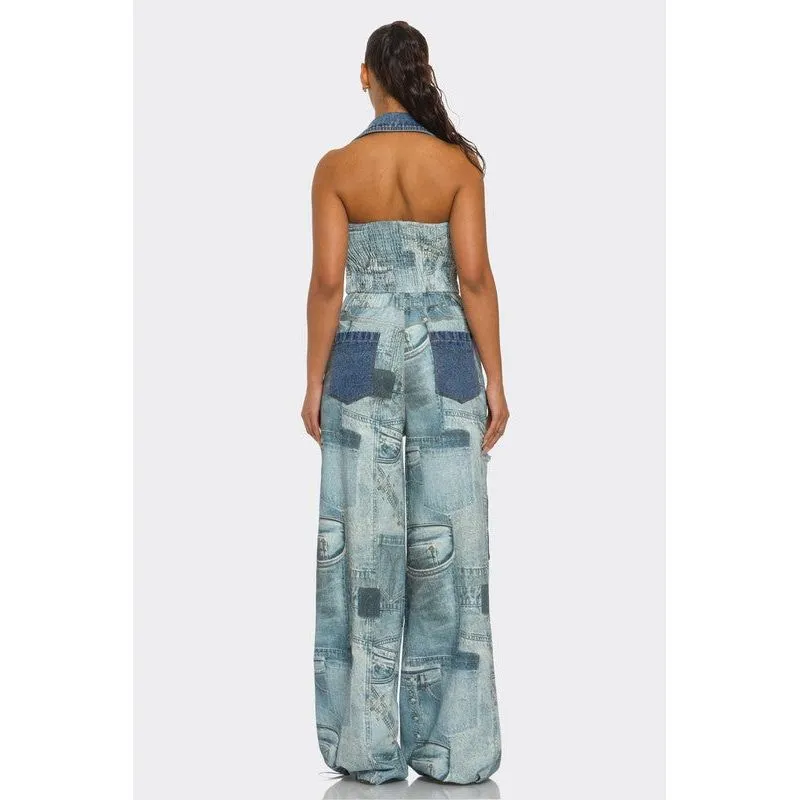 Retro Revival Patchwork Denim Two-Piece Set