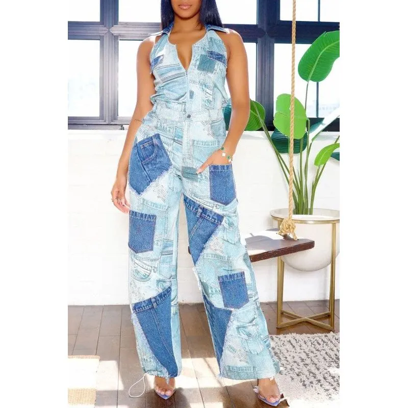Retro Revival Patchwork Denim Two-Piece Set