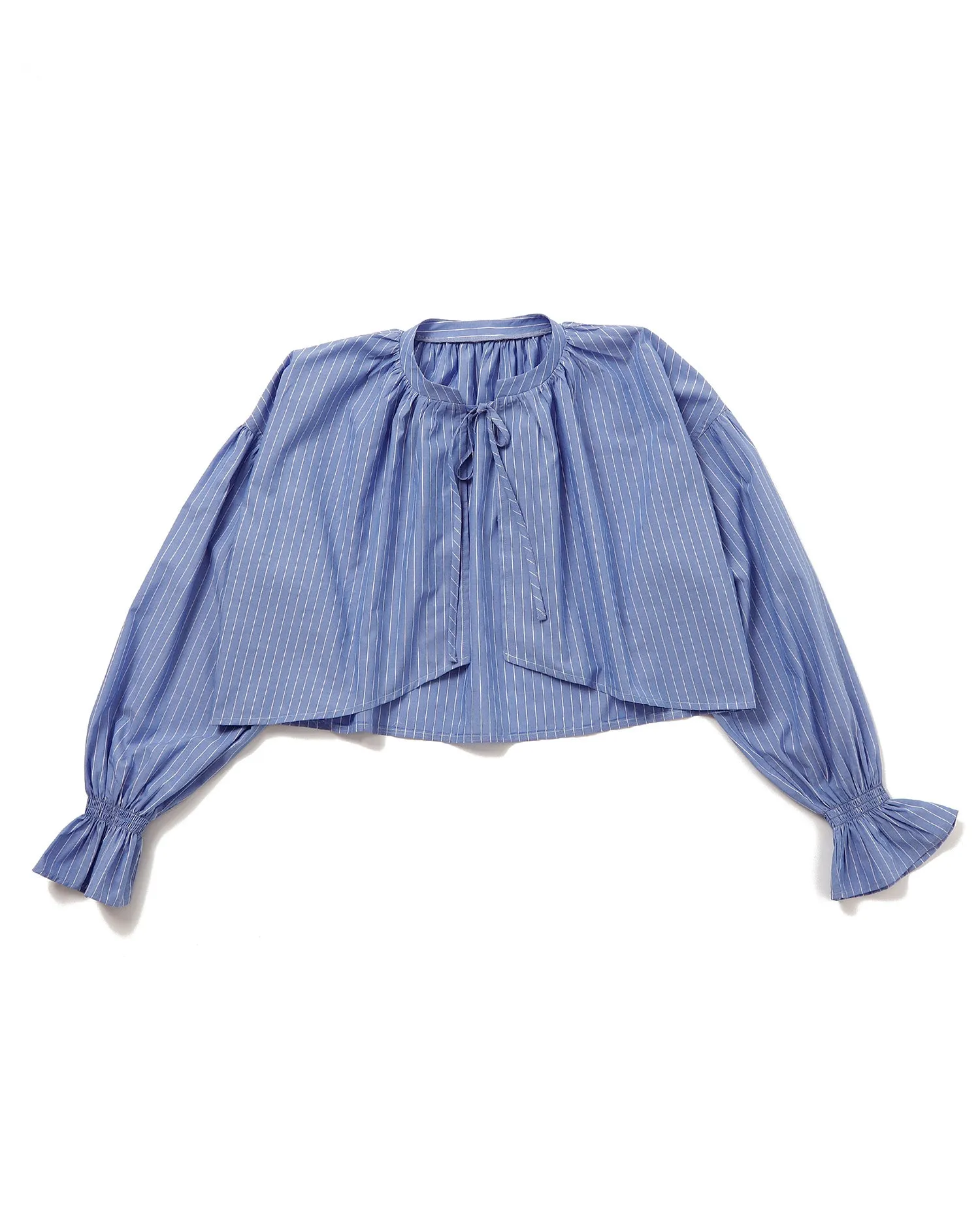 Stripe ribbon shirts bolero (Blue)