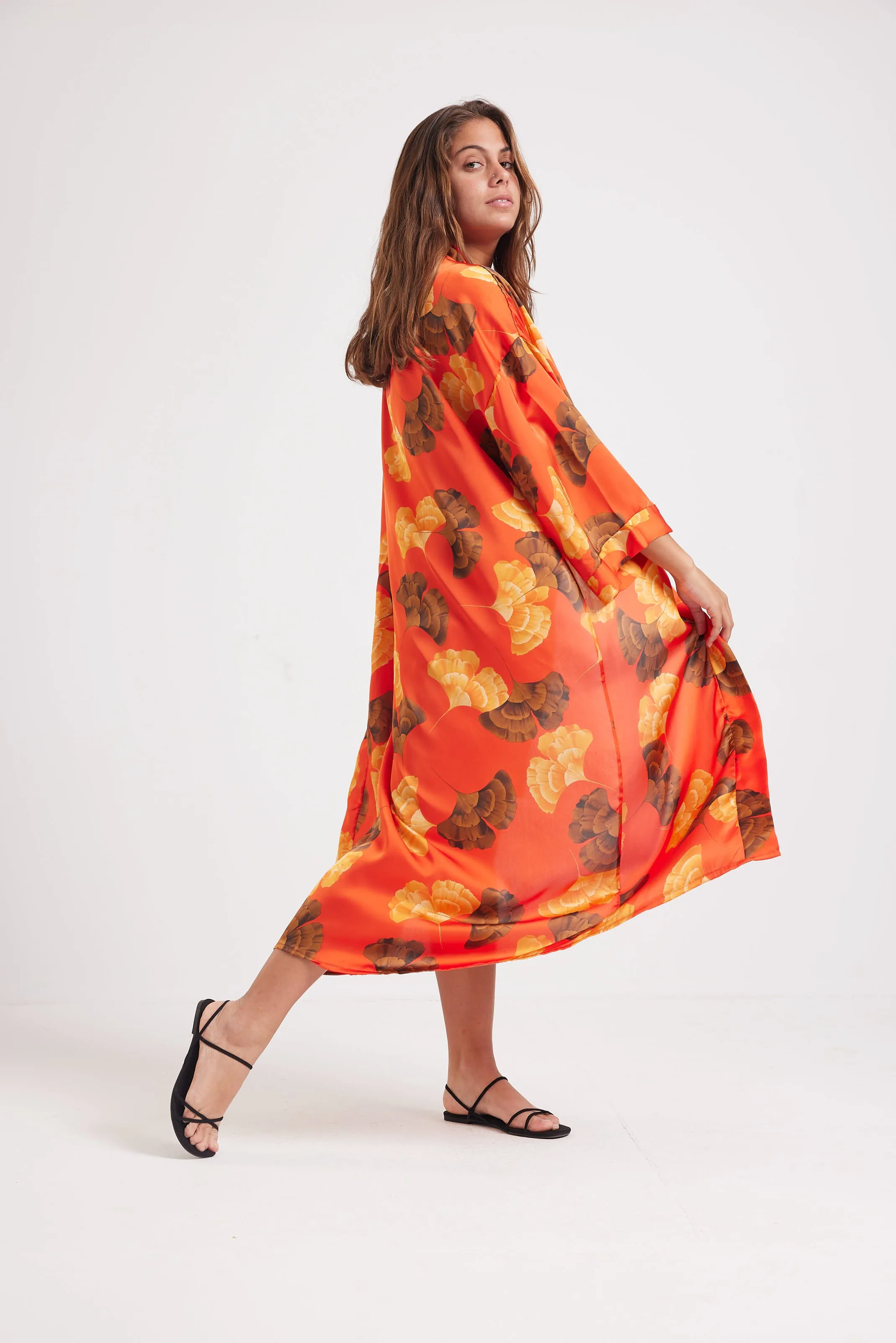 SUMMER DAZE SATIN KIMONO - ORANGE
