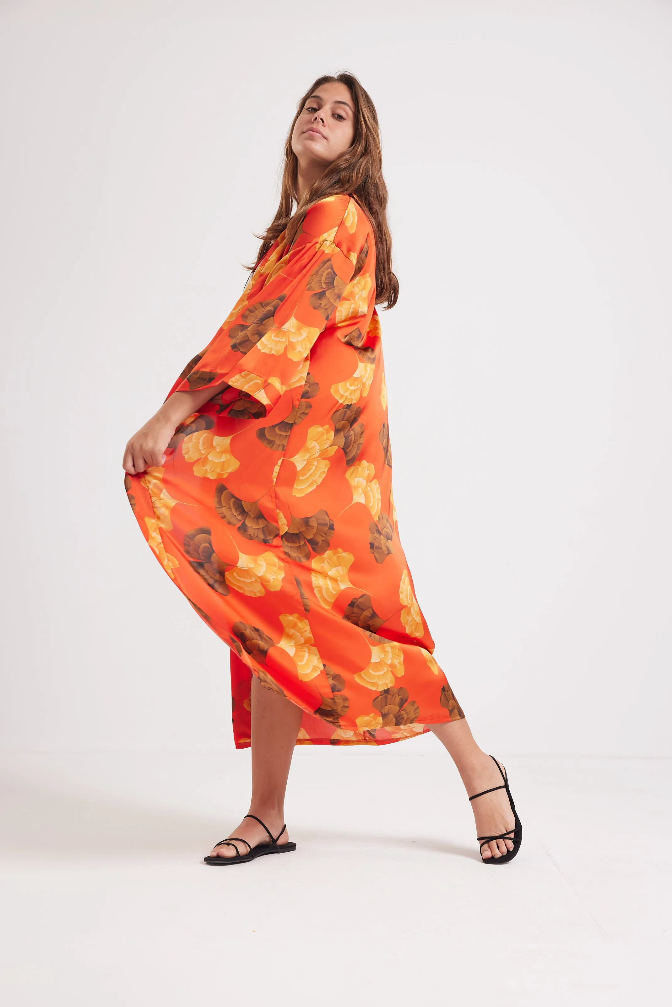 SUMMER DAZE SATIN KIMONO - ORANGE