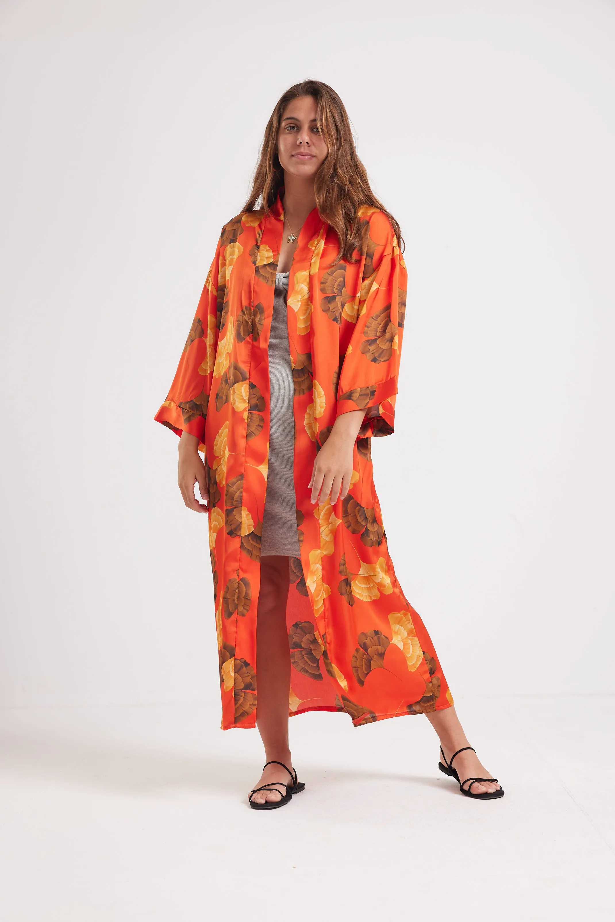 SUMMER DAZE SATIN KIMONO - ORANGE