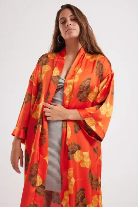 SUMMER DAZE SATIN KIMONO - ORANGE