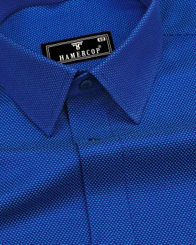 Trebon Blue Jacquard Textured Dobby Cotton Shirt