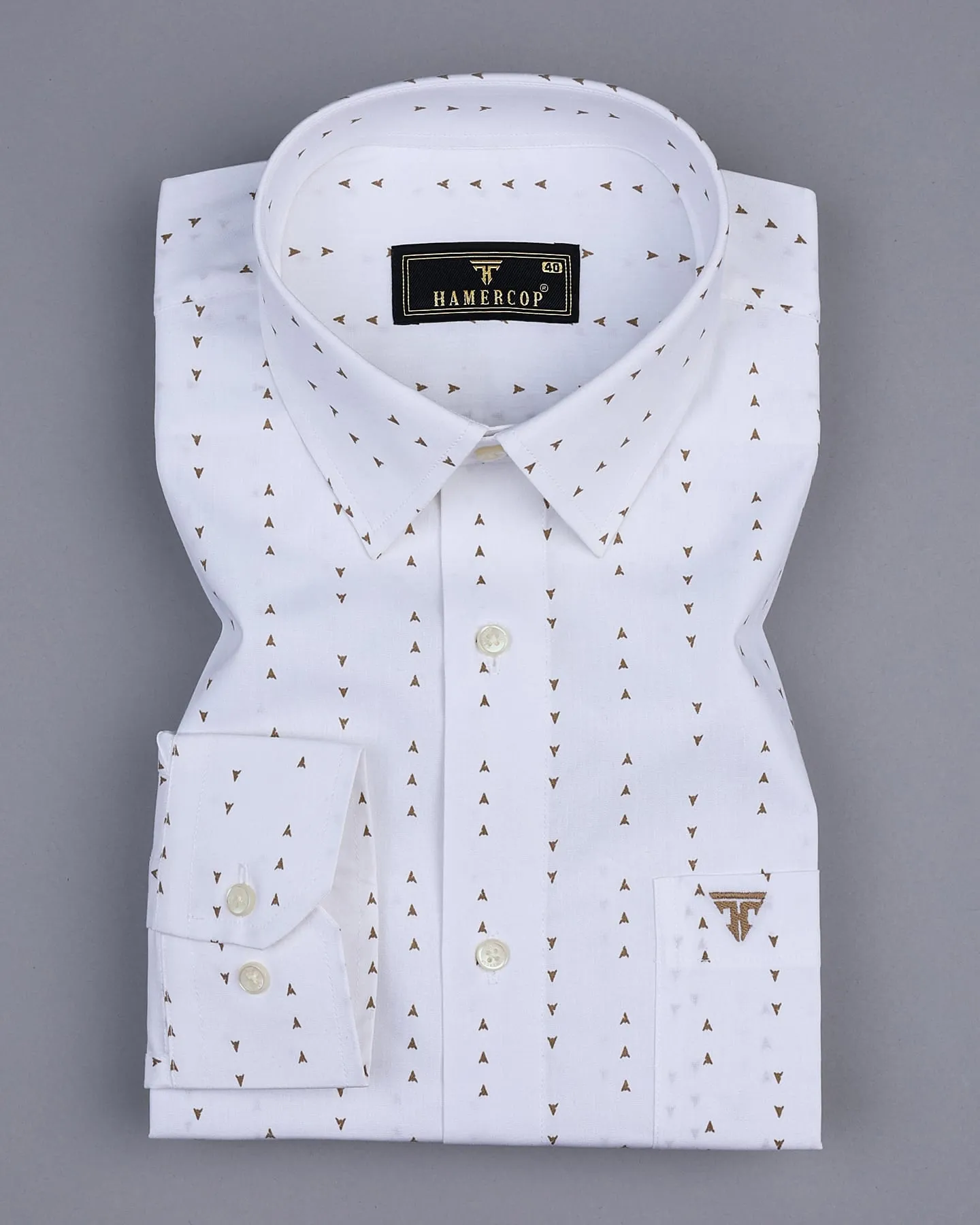 Trum White With Brown Arrow Printed Poplin Cotton Shirt