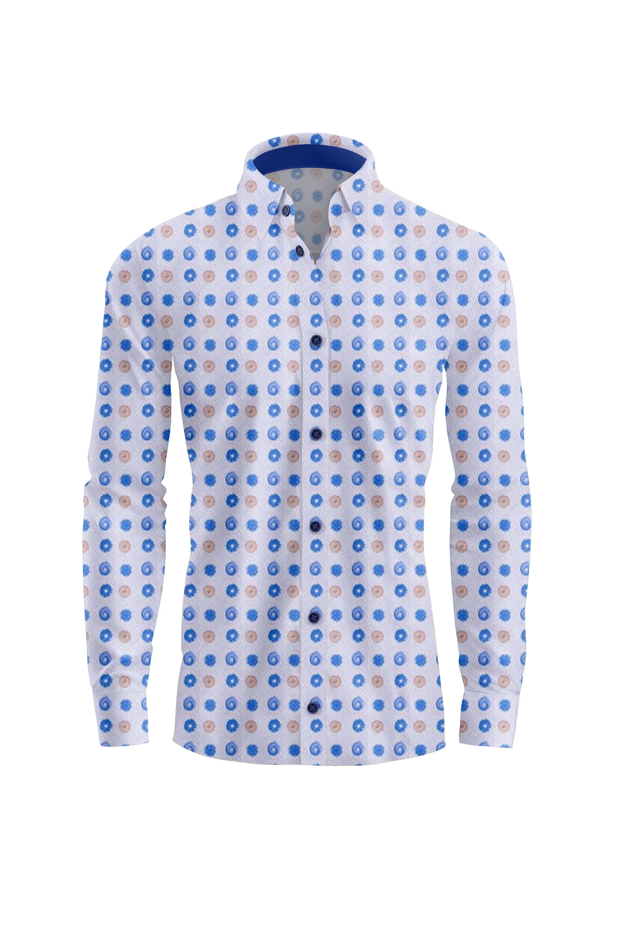 White Shirt With Blue And Brown Circles